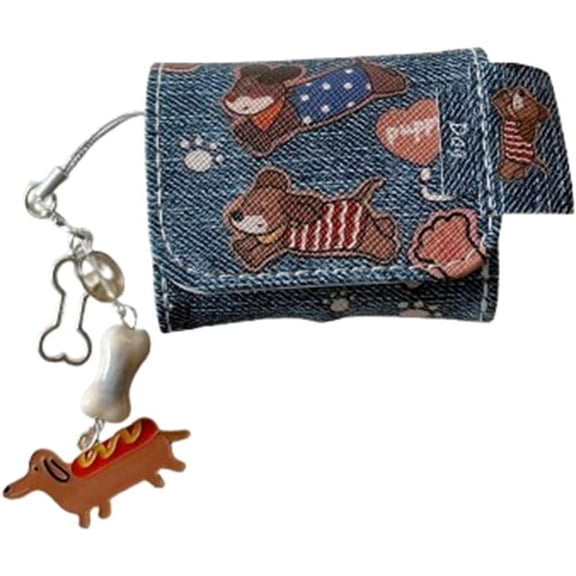 Leather Mini Bag Compatible with AirPods 4th Generation,Cute Cartoon Animal Pattern Design Headphone Protective Case for Airpods 4 with Keychain for Girls Ladies (Dog)