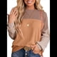 thumbnail image 4 of Moda para Mujer 2025, Camisetas Holgadas Informales de Punto con Cuello Redondo y Larga con Bloques de Color Caqui S, 4 of 10