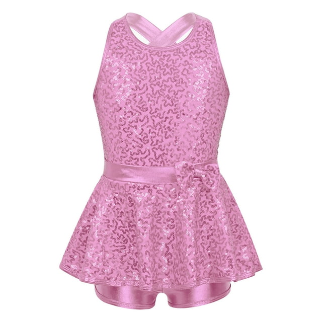 Robe de Jazz à Paillettes pour Filles Enfants, Performance sur Scène, Dos Croisé, Ballet, Danse Moderne, Rose 8