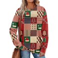 thumbnail image 2 of Women's Casual Long Sleeve Round Neck Sweatshirt Fit Pleated Top with Christmas Print for Fashionable Holiday Outfits and Comfortable Wear,Mint Green,L, 2 of 6