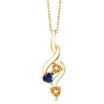 Gem Stone King 18K Yellow Gold Plated Silver Yellow Citrine and Blue Created Sapphire Pendant Necklace for Women (0.94 Cttw, Gemstone November Birthstone, Heart Shape 4MM, with 18 inch Silver Chain)