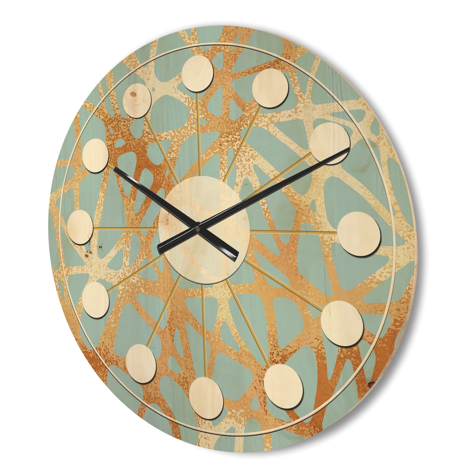 Designart 'Metallic Golden Luxury Geometrics XII IV' Mid-Century Modern Wood Wall Clock