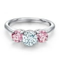 thumbnail image 3 of Gem Stone King 925 Sterling Silver Sky Blue Aquamarine and Pink Lab Grown Diamond Engagement Ring for Women | 1.75 Cttw | Round 6MM | Gemstone March Birthstone | Size 9, 3 of 6