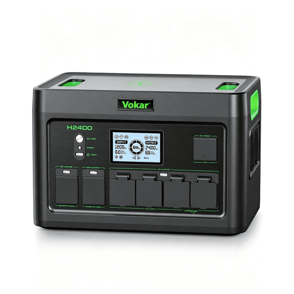 Vokar 2400W Portable Power Station LiFePO4 Battery for Home Use 1843.2Wh Solar Generator,Home Battery Backup,12 Outlets (2400W AC Outlets), USB-C PD 100W,2Hrs Quick Charge