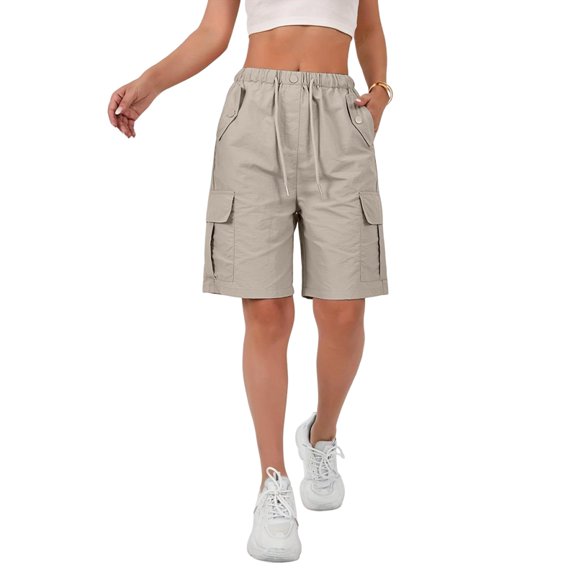 Women's Drawstring Pockets Cargo Elastic Waist Hiking Bermuda Shorts for Casual Summer Color S