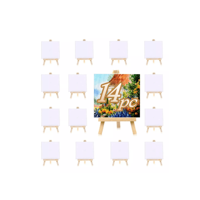 Mini Caballete De Madera Con Lienzo Para Pintura 14 Piezas blanco