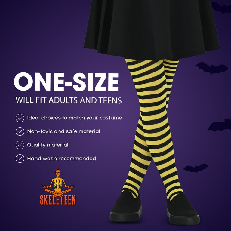 Skeleteen Black and Yellow Tights - Striped Nylon Bumble Bee Stretch  Pantyhose Stocking Accessories for Every Day Attire and Costumes for Teens  and