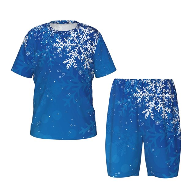 Balery Blue Christmas With Snowflakes Conjunto de Pijama Infantil de Manga Corta con Estampado – Ropa de Dormir de Algodón Suave-Small