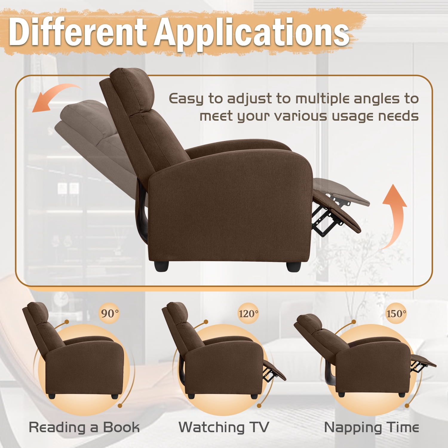 Vineego Massage Sofa Chair,Adjustable Fabric Recliner Home Theater Seating with Padded Backrest and Thick Seat Cushion ,Gray