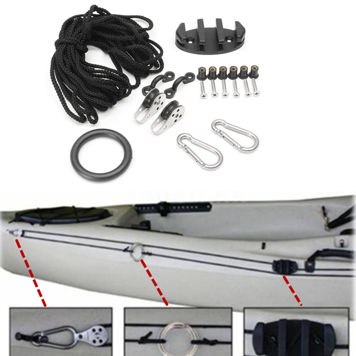 Boat H2o Kayak Anchor Trolley Kit System Pulley Cleat Pad Eyes With Well Nuts A4 Marine Grade