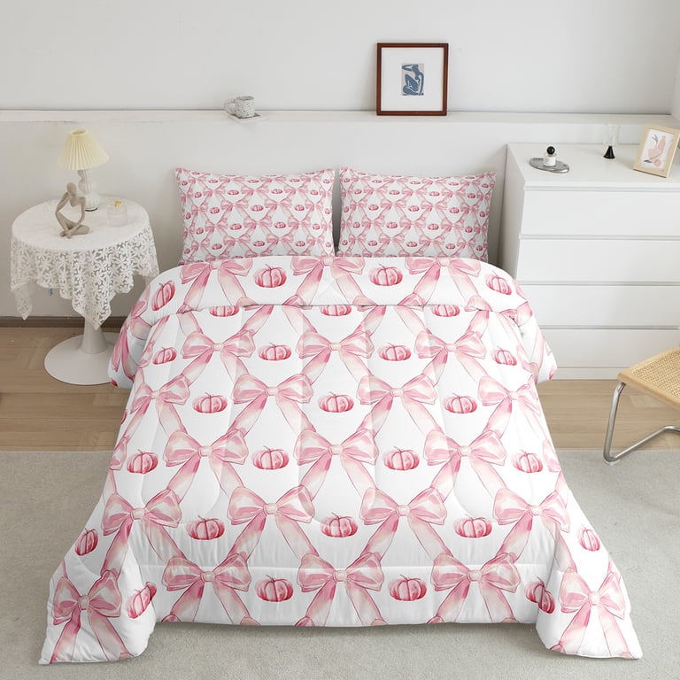 Erosebridal 7-Piece Pink Bow Princess Twin Bedding Set - Comforter, Sheets, Pillowcases & Throw Pillows