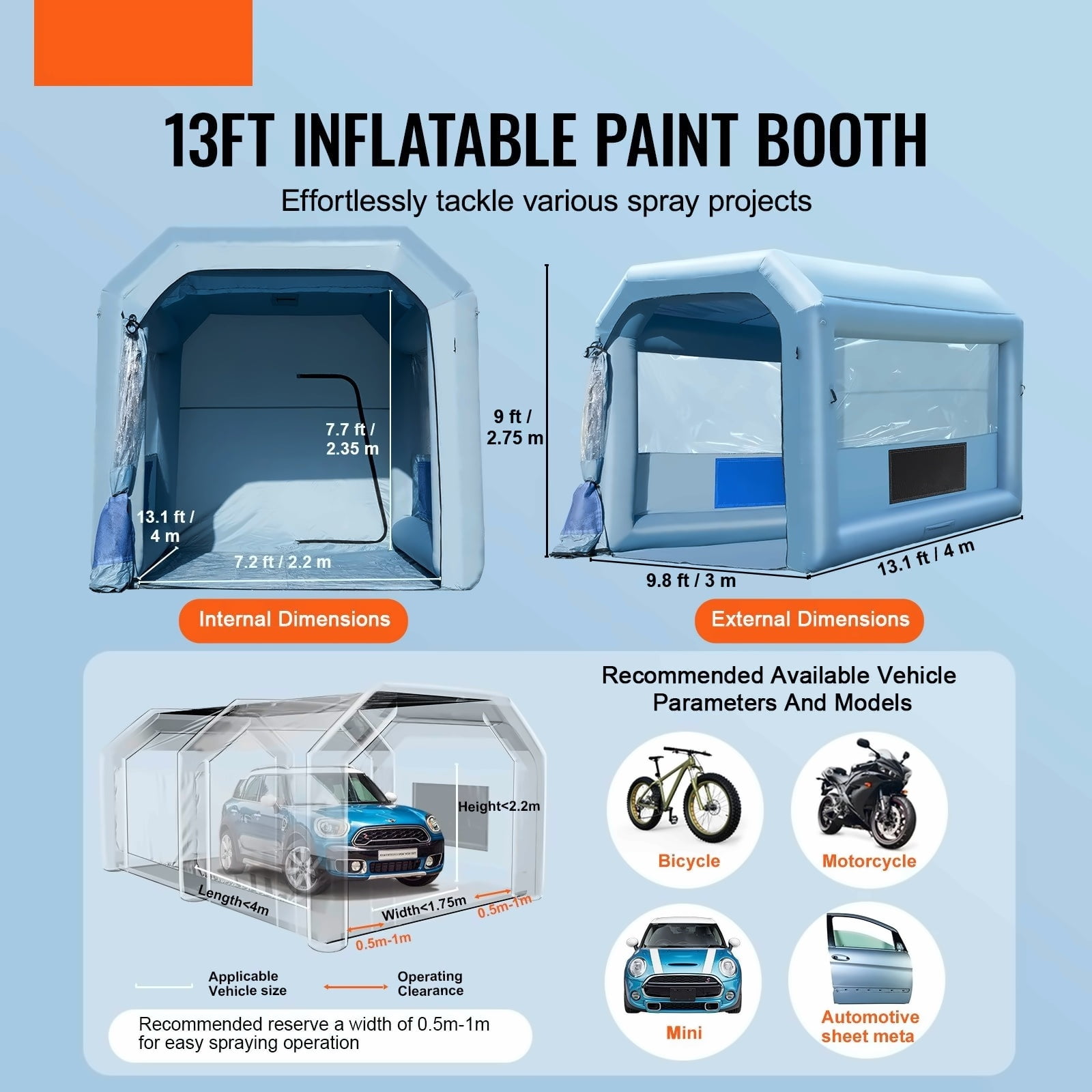 Inflatable Paint Booth 13.1 x 9.8 x 9ft, Portable Spray Booth with Blower & Filters