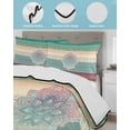 thumbnail image 4 of Quilts Queen Size Bedding Set, Ethnic Boho Floral Lightweight Quilted Comforter, Turquoise Pink Gradient Stripes Soft Reversible Bedspread Coverlet with Pillow Covers for All Season, 90" x 96", 4 of 7