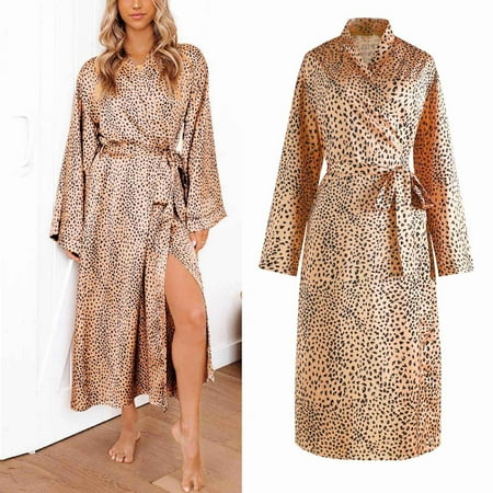 

Tfalo Lingerie For Women Pajamas For Women Womens Kimono Robe Cover Up Leopard Printed Sleepwear Satin Silky Nightgown