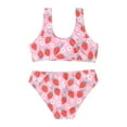 thumbnail image 4 of Fesfesfes Girls' Sleeveless Strawberry Print Summer Two-Piece Swimsuit Set Breathable and Comfortable Bathing Suit for Children 8-12 Years(Pink,8-9 Years), 4 of 7