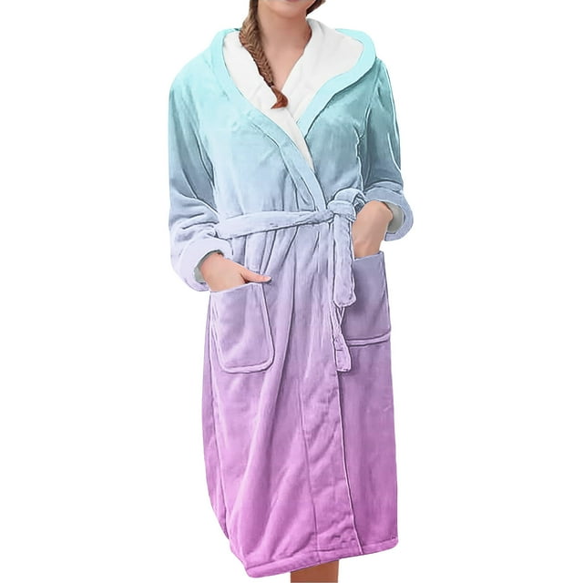 Jindong Robes en Peluche pour Femmes Robe en Polaire Longue Chaude Peignoir de Bain Veste de Détente Imprimée Robe de Confort Robes pour Femmes