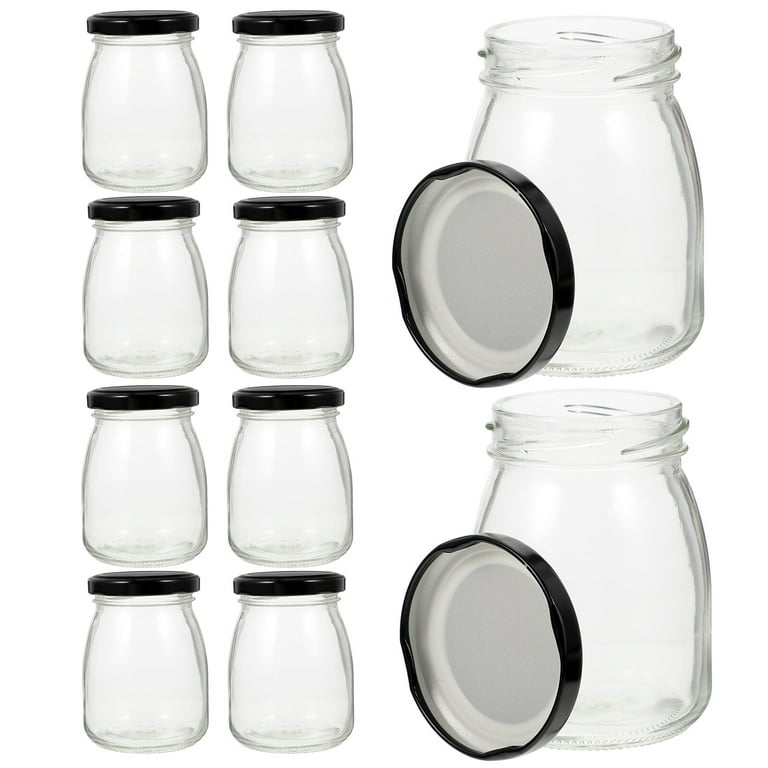 Glass Yogurt Container With Lids,Encheng 7 oz Clear Glass Jars With  Lids(PE),Replacement Glass Pudding Jars Yogurt Jars,Glass Container With  Twine n