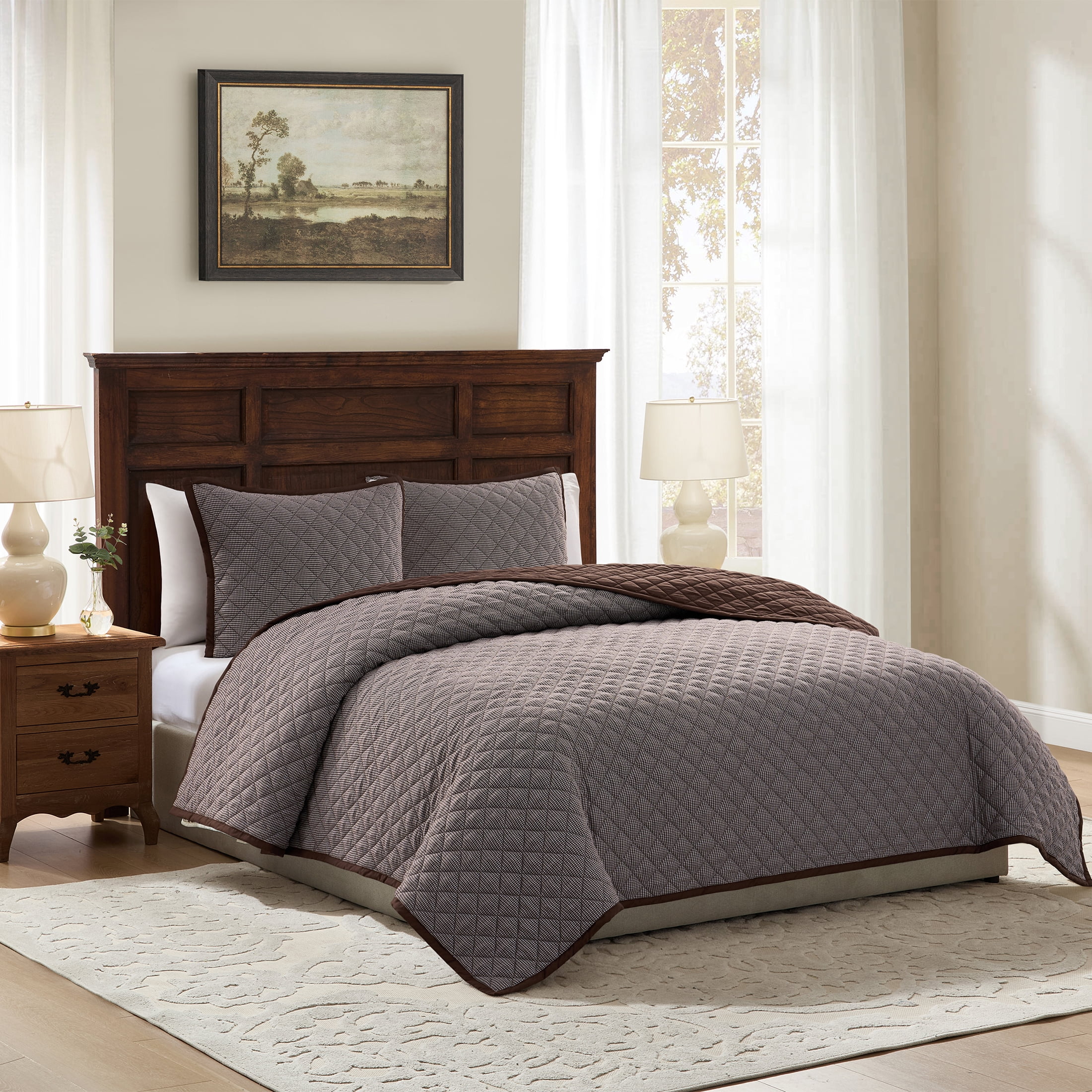 My Texas House Brown Houndstooth Cotton 2-Piece Quilt Set, Twin/Twin XL