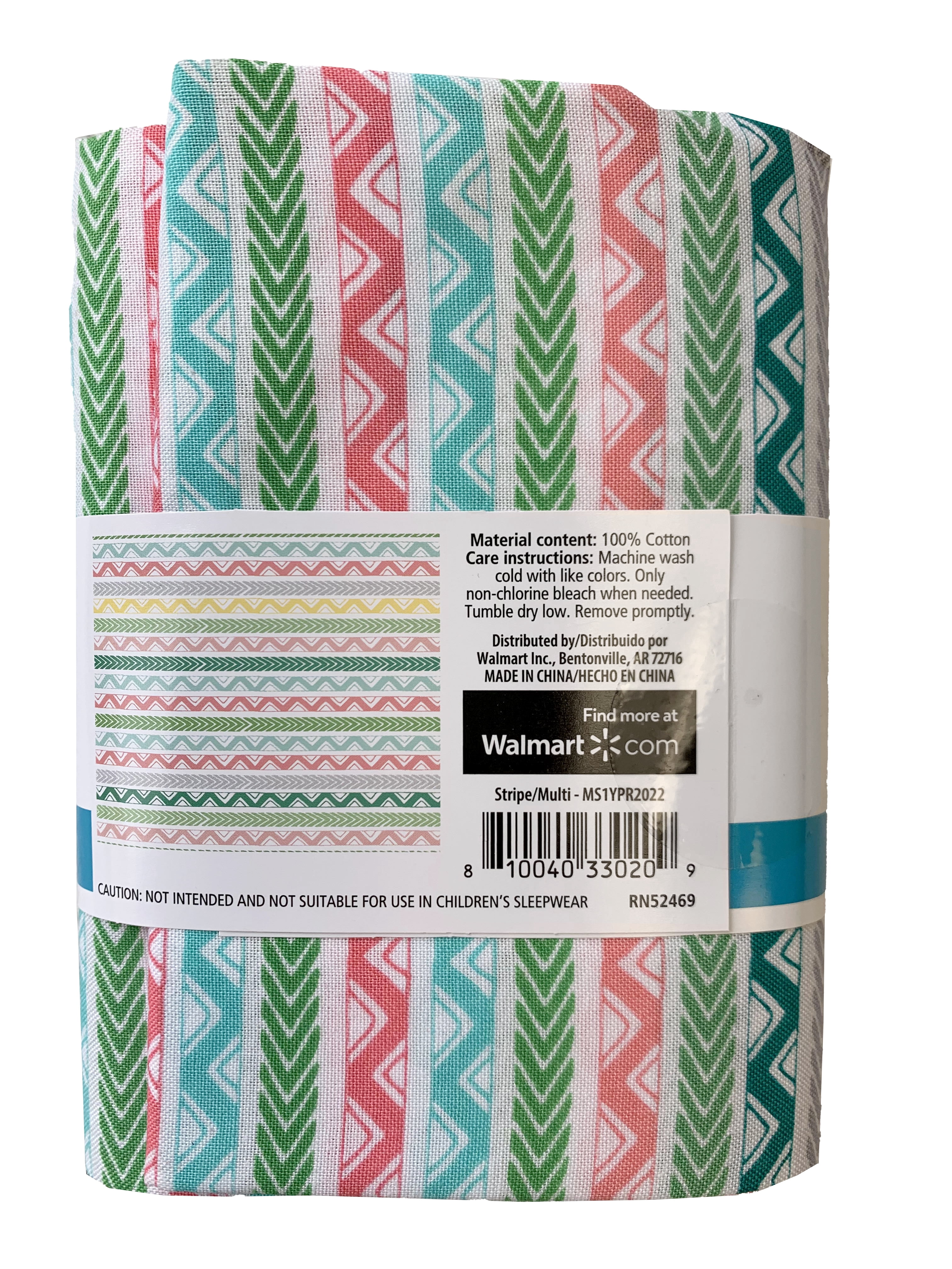 Mainstays Sewing & Craft Fabric, 100% Cotton, 1 Yard Precut, Stripe Multi
