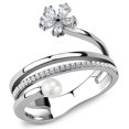 thumbnail image 1 of Alamode DA059-6 Femmes Haute Poli Bague en Acier Inoxydable avec Synthétique en Blanc - Taille 6, 1 of 1