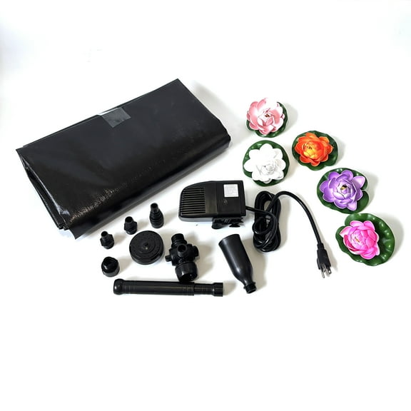 Water Garden FOUTAIN KOI Pond KIT Liner & Pump 9' X 6' Liner & 5 Water Lilies