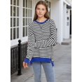 thumbnail image 2 of DARING DIVA Women's Striped Oversized Crew Neck Long Sleeve Sweatshirt S Black White, 2 of 7