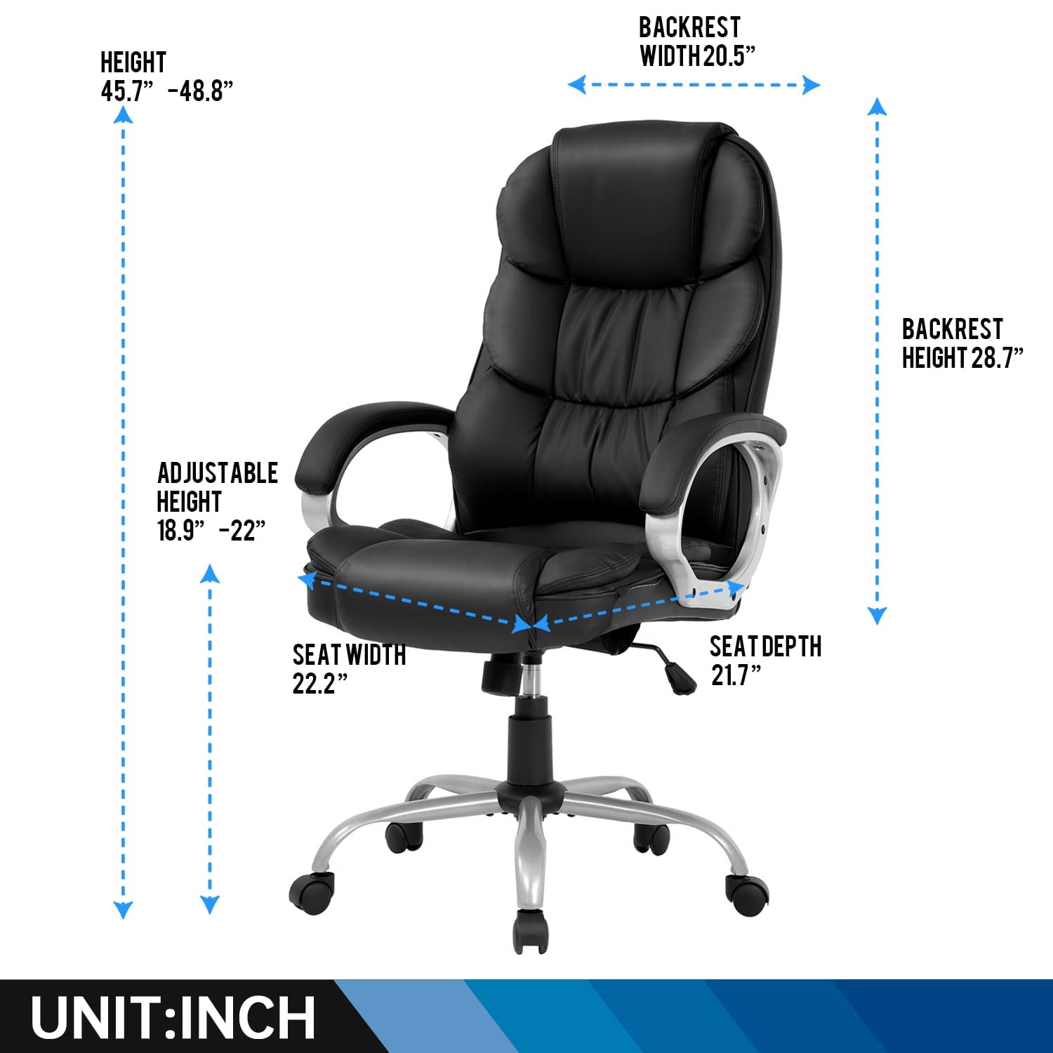 FDW Black Ergonomic Office Chair - PU Leather w/Lumbar Support & Armrests