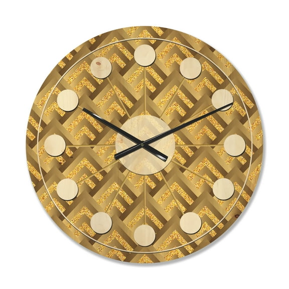 Designart 'Plaid Golden pattern' Mid-Century Modern Wood Wall Clock
