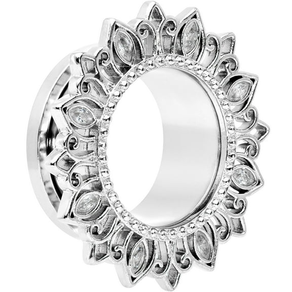 Body Candy Womens 2Pc Steel Clear Lotus Flower 11/16" Double Flare Screw Fit Tunnel Plug Ear Plug Gauges Set