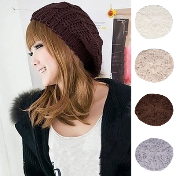 Pink Season Women Fall Winter Hat Knitted Bonnet Solid Color Elastic Twisted Texture Keep Warm Beret Photo Prop Cap for Outdoor Activities Travel Cycling