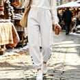 thumbnail image 2 of ZHYou No Boundarie Womens Fleece Sweatpants Side Button Cuffed Leg Elastic High Waist Thick Casual Pants with Pockets,White,Size S, 2 of 7