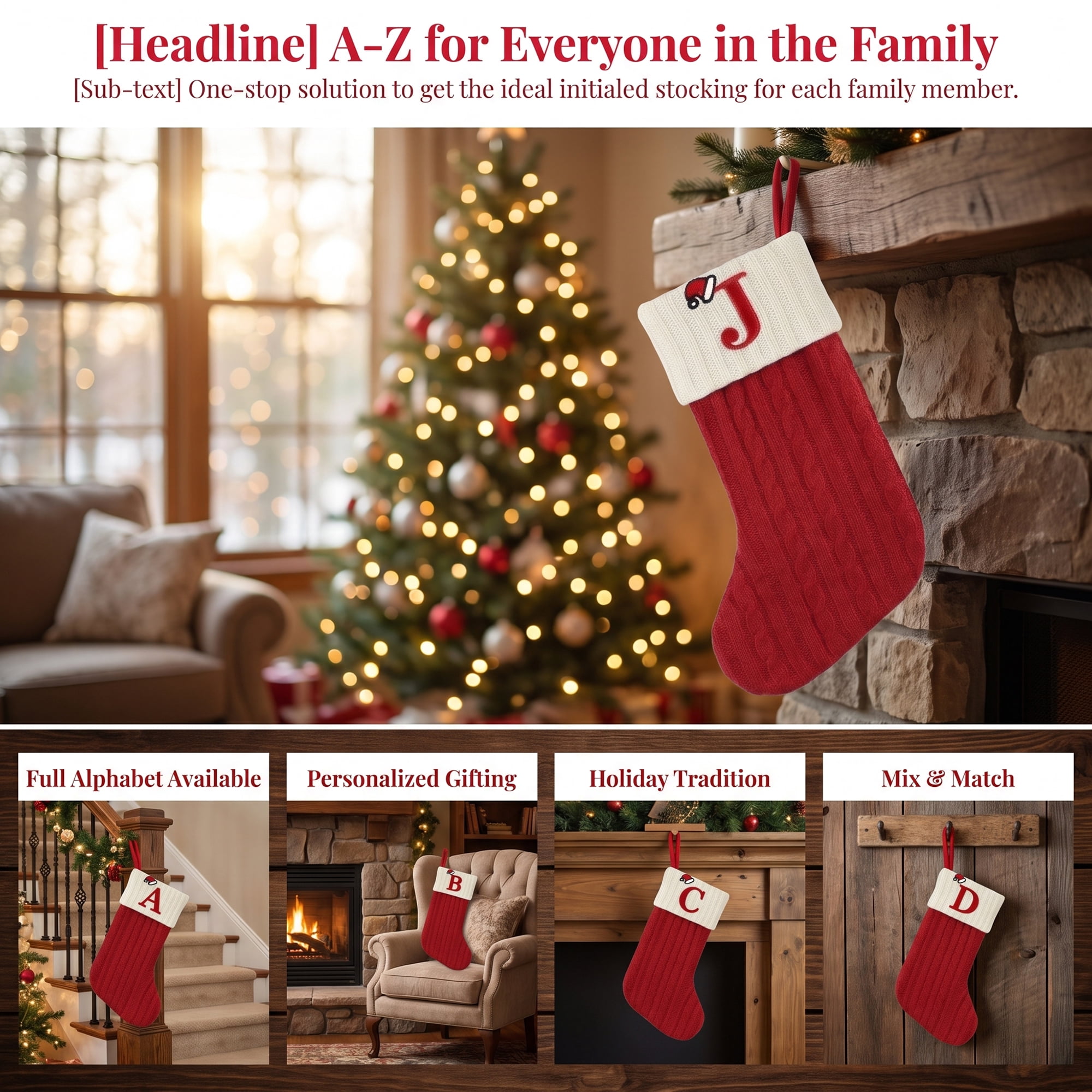 Unique Bargains Cartoon Christmas Stocking Luxury Grand Hearth Accent Sock Letter J 8"
