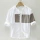 thumbnail image 2 of Camisas Deportivas Hombre Camisa informal de manga de siete para hombre, camiseta cómoda literaria japonesa suelta a la moda para hombre (White, L), 2 of 5