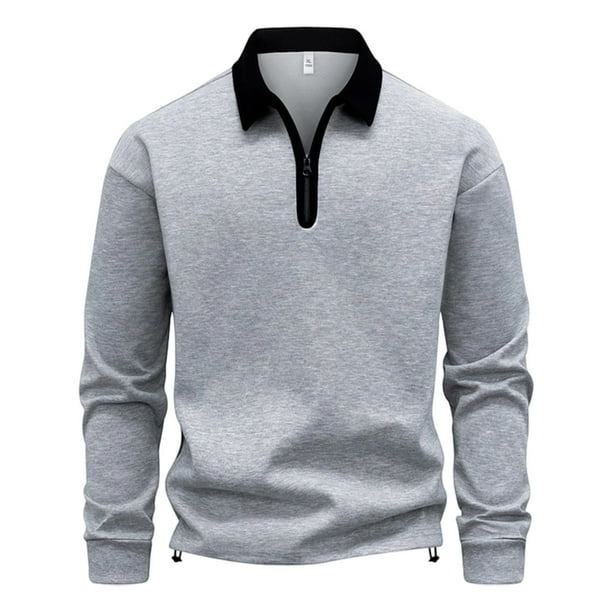 Kalauyu Mens Long Sleeve Shirts Fashion Color Block Zipper T Shirts