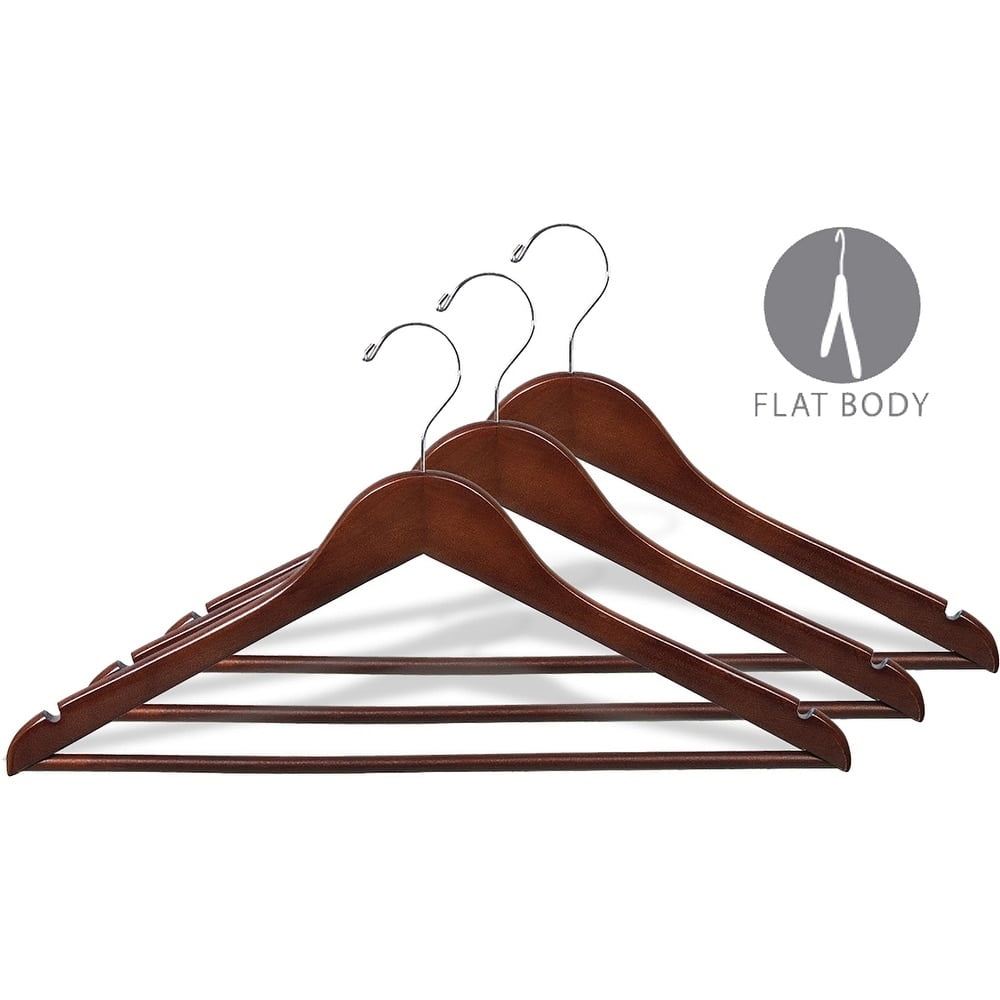 International Hanger, Walnut Wood Suit Hanger with Wooden Solid Bar, 50 Pack