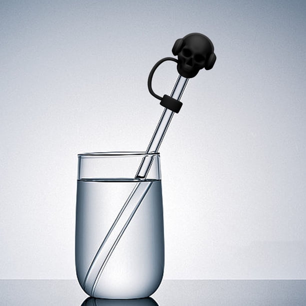 Vaso de silicona de grado alimenticio con tapa de popote y calavera de 10 mm, ideal para Halloween, con popote flexible, a prueba de fugas, portátil, plegable, base antideslizante, ideal