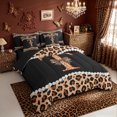thumbnail image 2 of Manfei Leopard Print Bow Letter T Bedding Comforter Set for Girls, Black Brown Initial Queen Bedding Sets, Black Reversible, 7 Pieces, 2 of 7