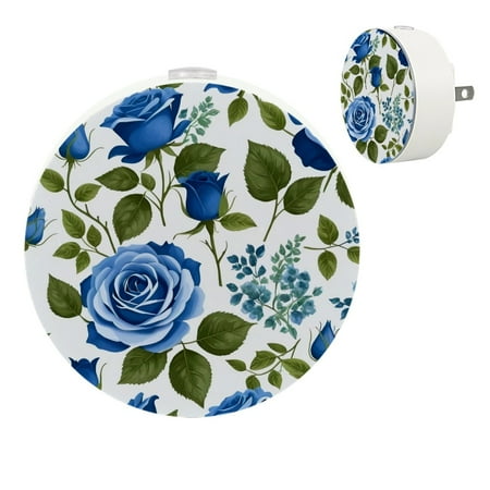 

YZUOUZY Night Light Bedroom Lamp Small Lamps Set of 2 Blue Rose Spring Flowers Pattern