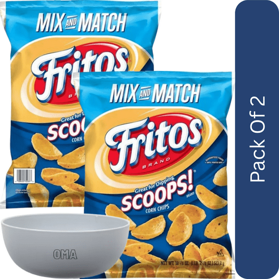 Fritos Scoops Corn Chips, 18.125 oz-2pk, With Olive White Bowl By OMA