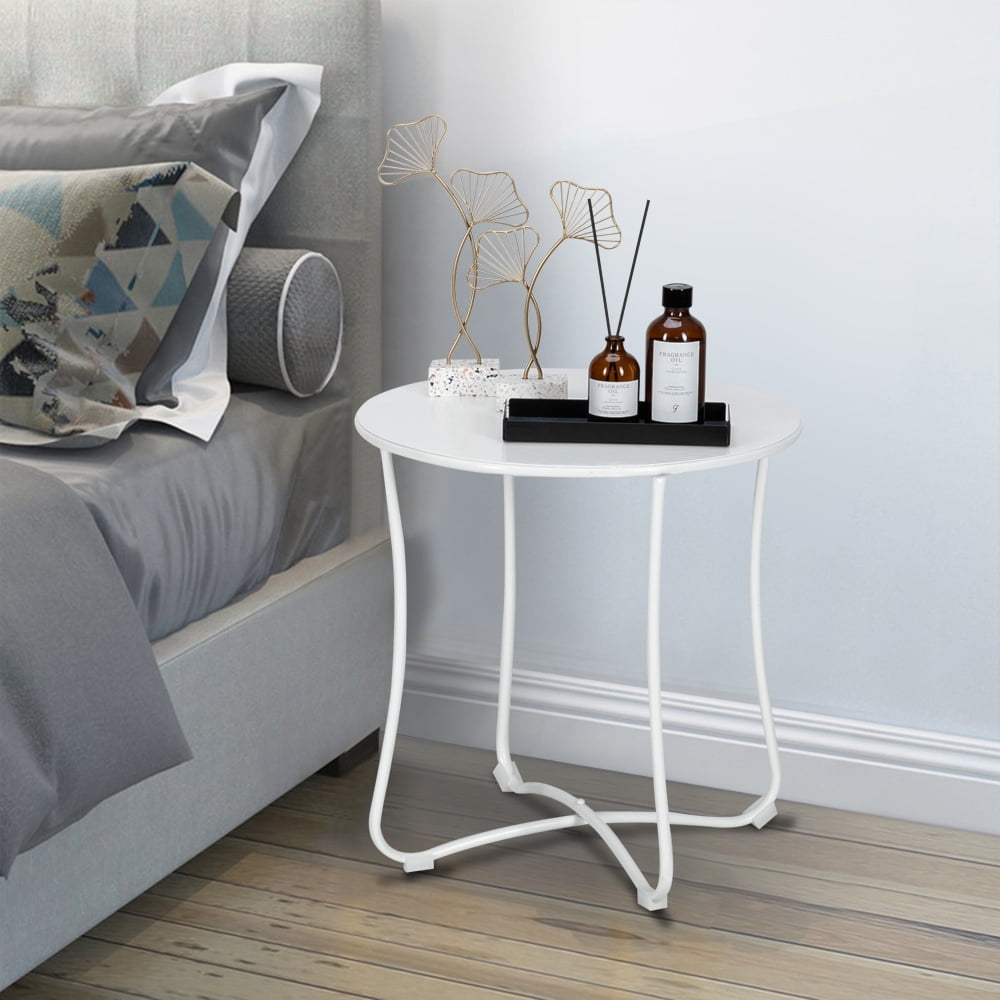 Kepooman Coffee Table, Round Metal Accent Table, Sofa Table, Rust-proof and Waterproof Accent Coffee Table, Outdoor and Indoor Snack Table, White Kepooman Coffee Table, Round Metal Accent Table, Sofa Table, Rust-proof and Waterproof Accent Coffee Table, Outdoor and Indoor Snack Table, White
