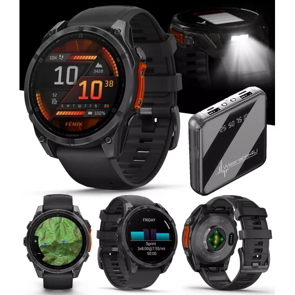 Garmin Fenix 8 47 mm, AMOLED Slate Gray with Black Silicone Band Multisport GPS Smartwatch with Power Bank