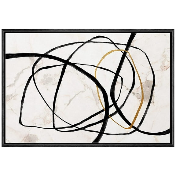 wall26 Framed Canvas Print Wall Art Geometric Black Gold Ring Landscape Abstract Shapes Illustrations Modern Art Decorative Bohemian Multicolor for Living Room, Bedroom, Office - 24"x36" BL