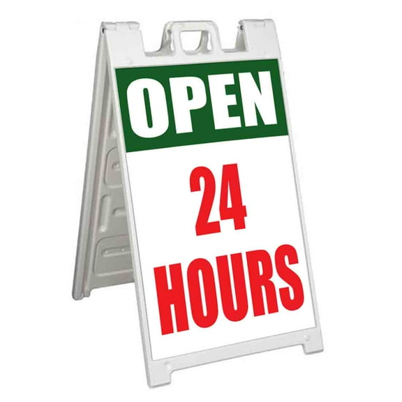 Open 24 Hours (24" X 36") Standard A-Frame Signicade, Includes Decal Applied To Stand