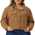 thumbnail image 2 of DARING DIVA Women's Plus Size Button Down Long Sleeve Shacket Jacket 1X Brown, 2 of 6