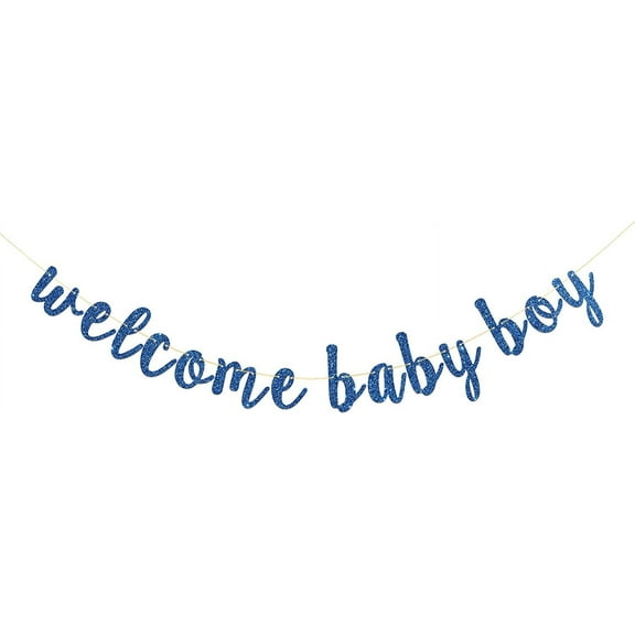 Baby Boy Welcome Banner - Blue Glitter, 7.5ft, Cardboard, Foldable, Baby Shower, Birthday