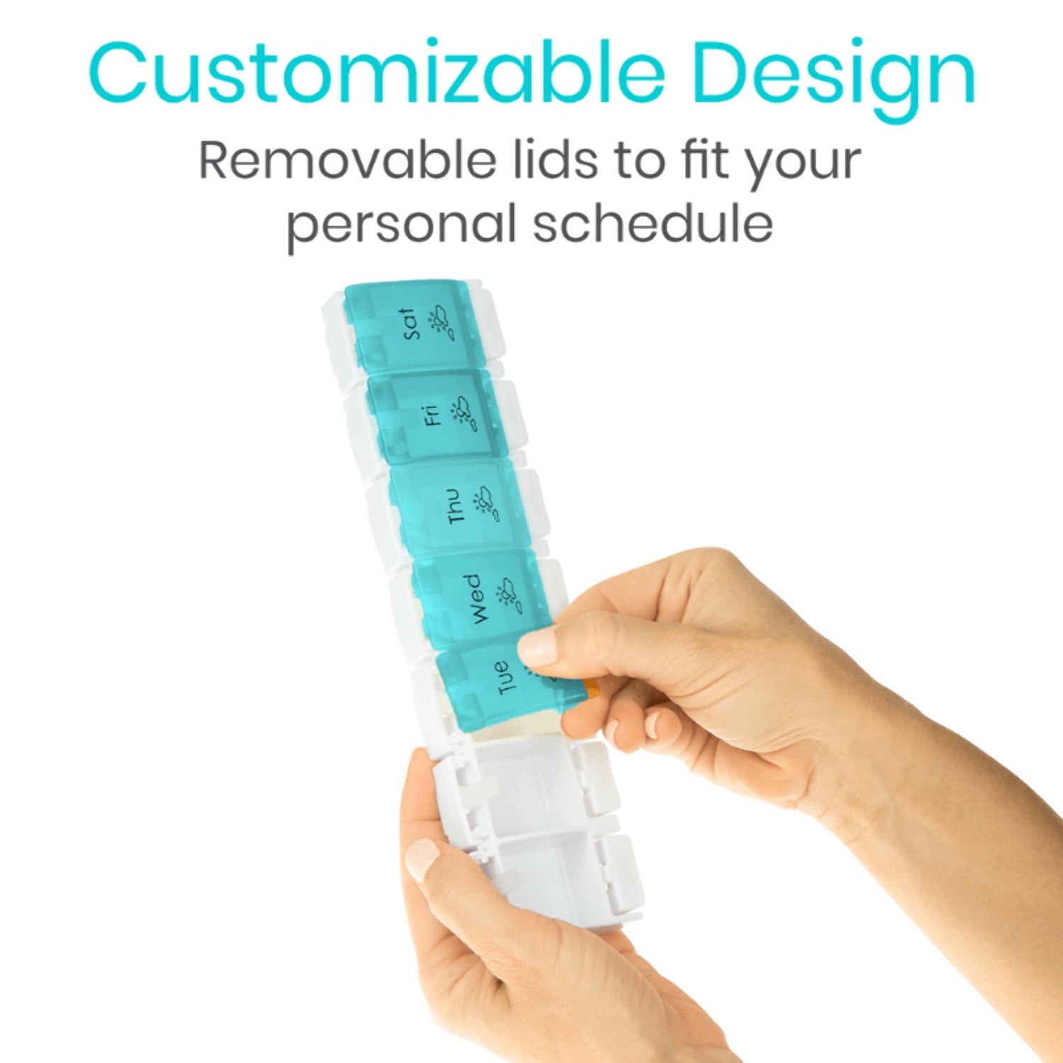 Vive Weekly Medication Organizer – Push-Button Pill Box with Removable AM/PM Trays, BPA-Free Travel Medicine & Vitamin Storage Case