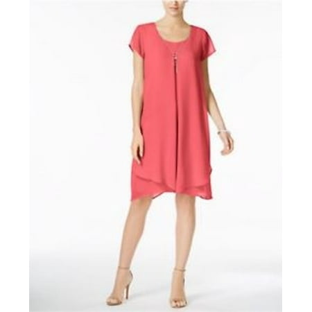NY Collection Women Pink Inverted-Pleat Chiffon Tunic Dress Petite M