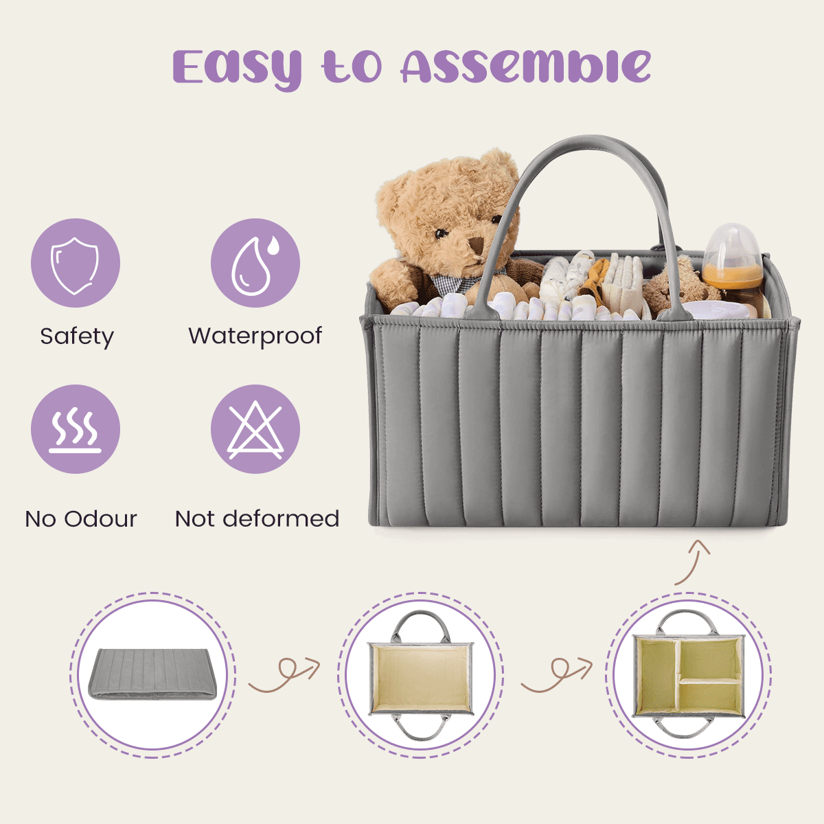 Baby Diaper Caddy Basket Organizer-Sturdy, Breathable & Washable, Large Organizer Tote Bag  for changing table, Diaper Nursery Storage Organizer for Baby Stuff, Baby Shower Gifts for Newborn, Gray