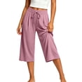 thumbnail image 6 of Ltctricy Wide Leg Capri Pants for Women Loose Fit Drawstring Lounge Pants with Pockets Comfy Casual Yoga Pants(Pink,X-Large), 6 of 7