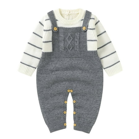 

Jumpsuit Knitted Cotton Sleeve Striped Boys Romper Outfits Baby Girls Long Sweater Clothes Boys Romper&Jumpsuit
